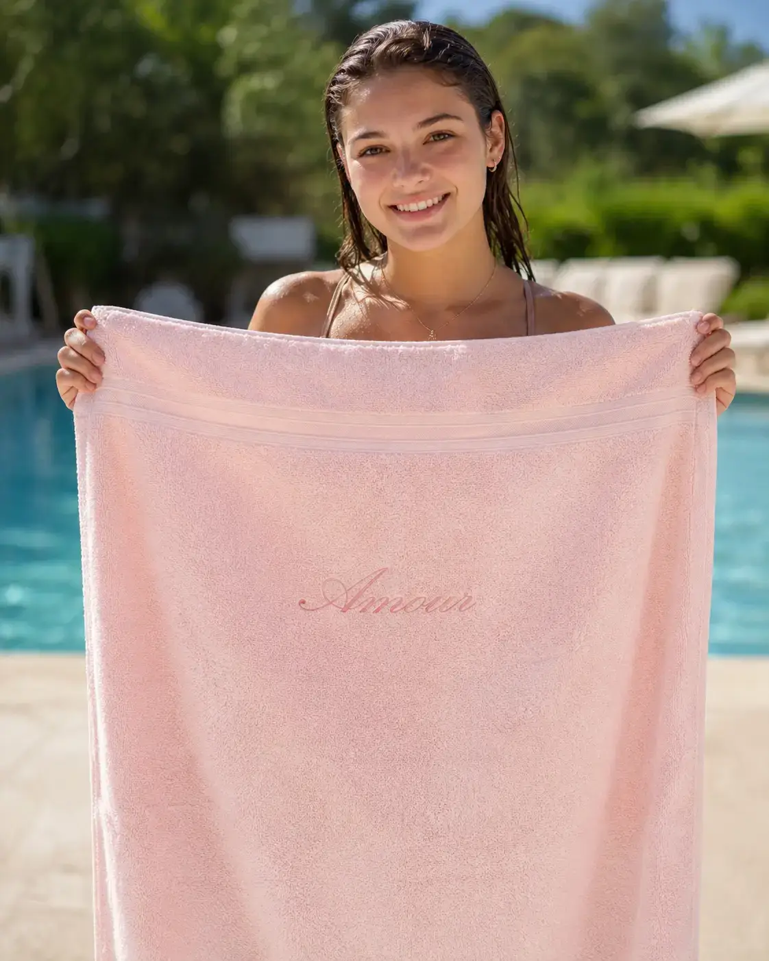 Serviette éponge brodée personnalisée avec prénom dans une salle de bain