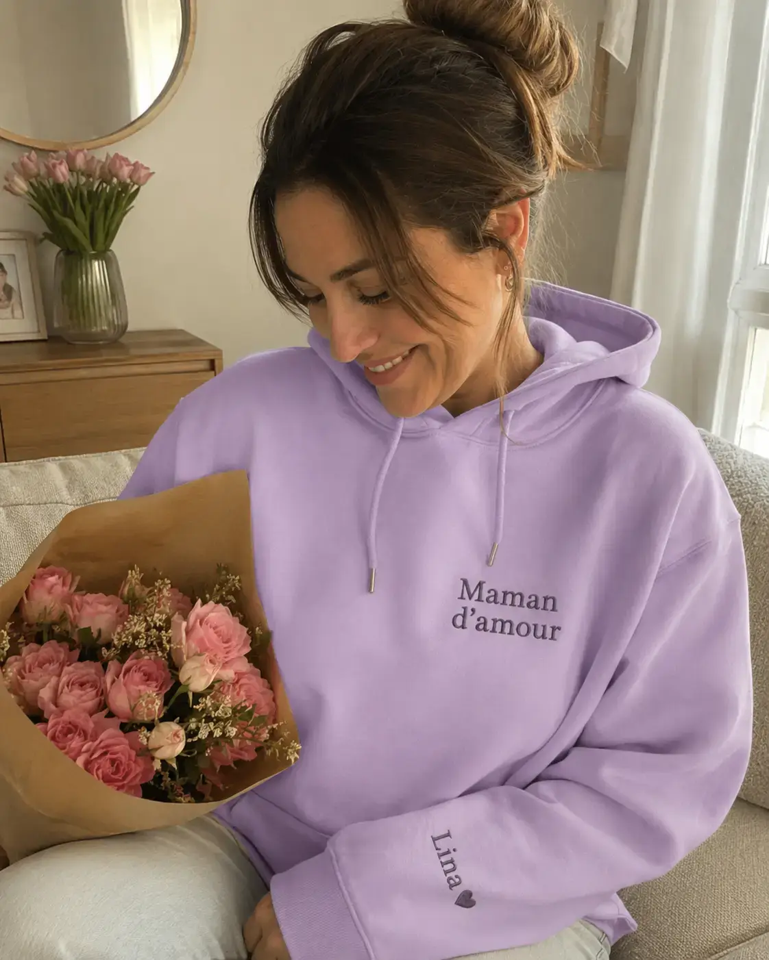 Sweat brodé personnalisé pour la fête des mères